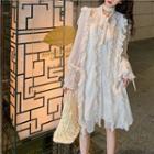 Set: Ruffled Chiffon Lantern-sleeve Dress + Plain Slipdress