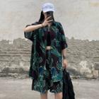 Set: Short-sleeve Print Shirt + Straight Leg Shorts As Shown In Figure - One Size