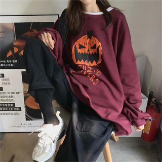 Long-sleeve Letter Printed Sweatshirt / High-waist Plain Pants