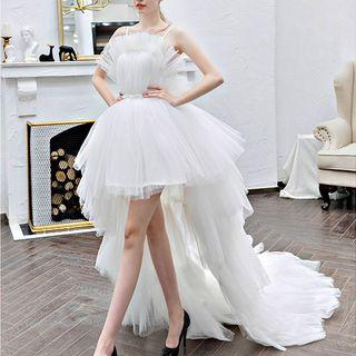 Ruffle Strappy Trained Wedding Gown