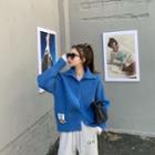 Long-sleeve Plain Applique Cardigan / High-waist Letter Sweatpants / High-waist Smiley Face Pants