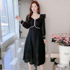 Long-sleeve Buttoned Chiffon Dress