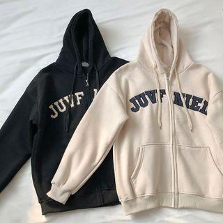 Lettering Zipper Fleece Long-sleeve Jacket