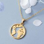 925 Sterling Silver World Map Pendant Necklace S925 Silver - Necklace - Gold - One Size