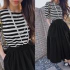 Elbow-sleeve Stripe T-shirt Black - One Size