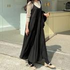 Spaghetti-strap Pleated Flared Long Dress