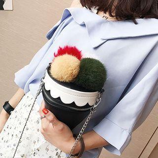 Ice Cream Panel Pompom Zip Cross Bag