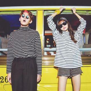Striped High-neck Long-sleeve T-shirt