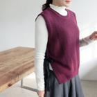 Beribboned Wool Blend Rib-knit Vest