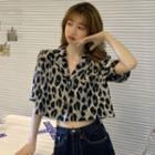 Leopard Print Cropped Shirt As Shown In Figure - One Size
