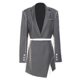 Set: Cropped Chained Blazer + Irregular Mini Pencil Skirt