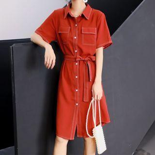 Short-sleeve Contrast Stitching Shirt Dress