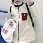 Color-block Stand-collar Panel Fleece Jacket As Shown In Figure - One Size