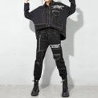 Lettering Panel Denim Shirt / Drawstring Denim Joggers / Set