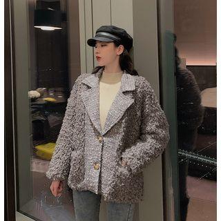 Mock Two-piece Faux-fur Button Jacket