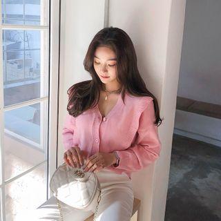 V-neck Rib-trim Cardigan