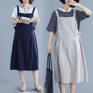 Plain Midi A-line Pinafore Dress