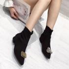 Knit Pointed Block Heel Ankle Boots