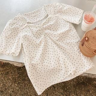 Square-neck Shirred-front Top
