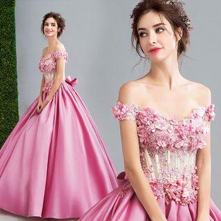 Flower Applique Off-shoulder Ball Gown