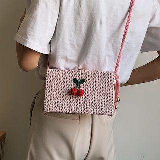 Cherry Accent Straw Crossbody Bag
