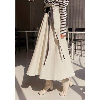 Dual-belt Maxi Swing Skirt