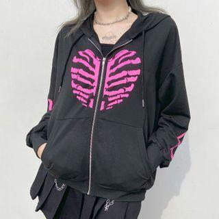 Heart-print Long-sleeve Zip Jacket