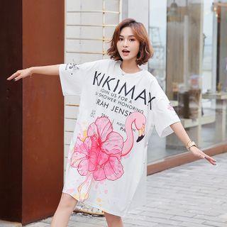 Short-sleeve Print T-shirt Dress White - One Size