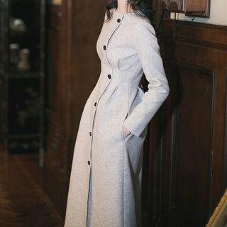 Long-sleeve Side-buttoned Midi A-line Dress
