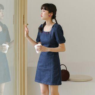 Short-sleeve Embroidered Denim Mini Dress