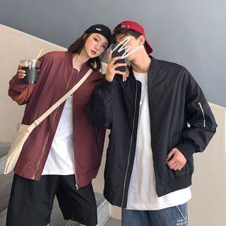 Couple Matching Zipped Detail Baseball Jacket