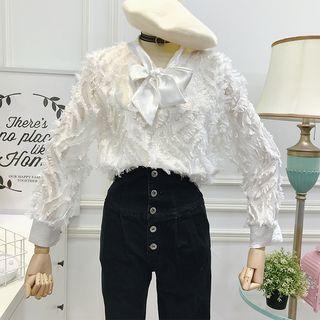 Tie-neckline Fringed Blouse