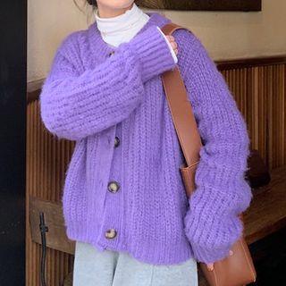 Long-sleeve Mock-neck Top / Ribbed Knit Cardigan / Sweatpants