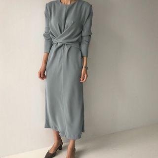 Long-sleeve Slit Side Midi Dress