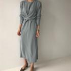 Long-sleeve Slit Side Midi Dress