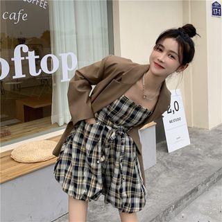 Strapless Plaid Romper Plaid - Black - One Size
