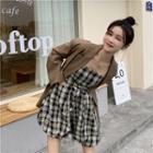 Strapless Plaid Romper Plaid - Black - One Size