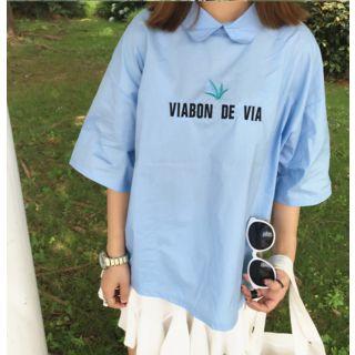 Letter Elbow-sleeve Blouse