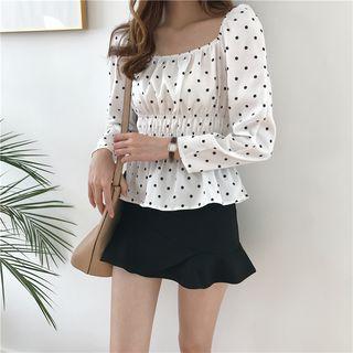 Square Neck Polka Dot Chiffon Top