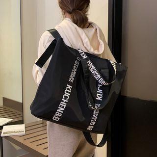 Lettering Strap Nylon Tote Bag
