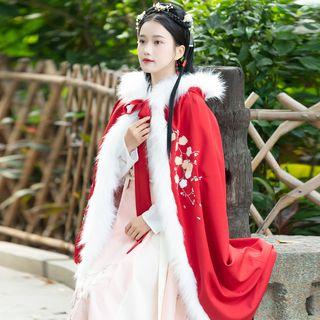Hanfu Furry Hooded Cape Red - One Size