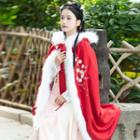Hanfu Furry Hooded Cape Red - One Size