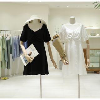 V-neck Button Front A-line Dress
