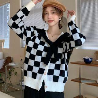 Mock Two-piece Check Cardigan