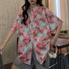 Short-sleeve Floral Shirt Pink & Blue - One Size