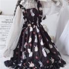 Mock Neck Dotted Blouse / Sleeveless Rabbit Print A-line Lolita Dress