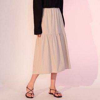 Elastic Waist Midi A-line Skirt