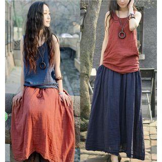 Plain Tank Top / Midi A-line Skirt / Set