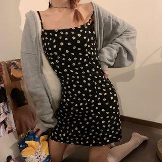 Spaghetti Strap Flower Print A-line Dress