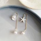 Faux Pearl Shell & Starfish Dangle Earring 1 Pair - White & Gold - One Size